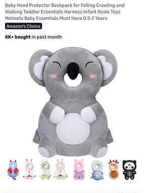 Koala Baby Head Protector Backpack - Gray Plush Toddler Safety Pillow
